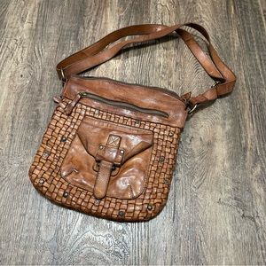 Harbour 2nd Aurora Woven Leather Crossbody Bag Brown Lined Pockets Womens